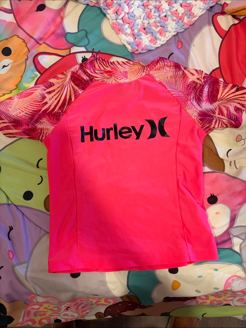 Hurley Hot Pink Tropical-Print Sleeve Rash Guard